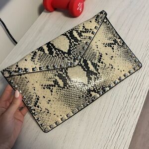 Studded Snake Print Clutch